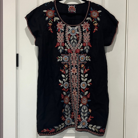 JOHNNY WAS black floral embroidered short sleeve dress - Picture 2 of 7